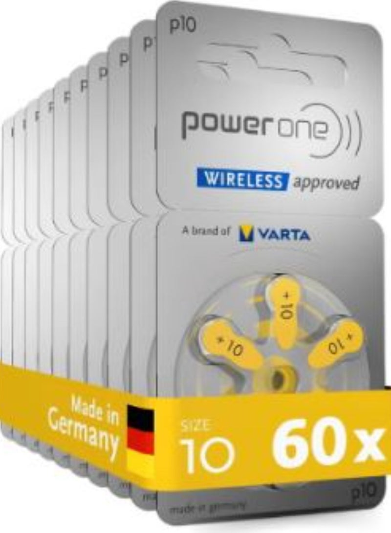 PowerOne 60-Pieces Powerone Wireless Approved (Size 10) Hearing Aid 1.45V Batteries