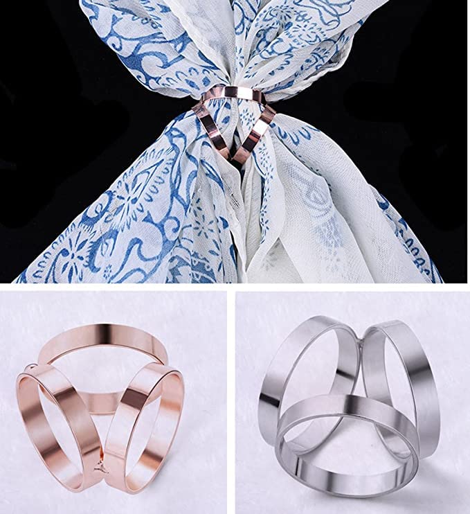 123Arts 6pcs Women's Fashion Flover Faux Pearl Crystal Rhinestone Scarf Ring Buckle Clip - Image 3