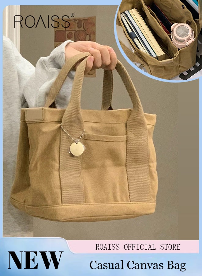 roaiss Women's Canvas Bag Tote Bag Lunch Bag Retro Casual Multi-inner Bag - Image 4