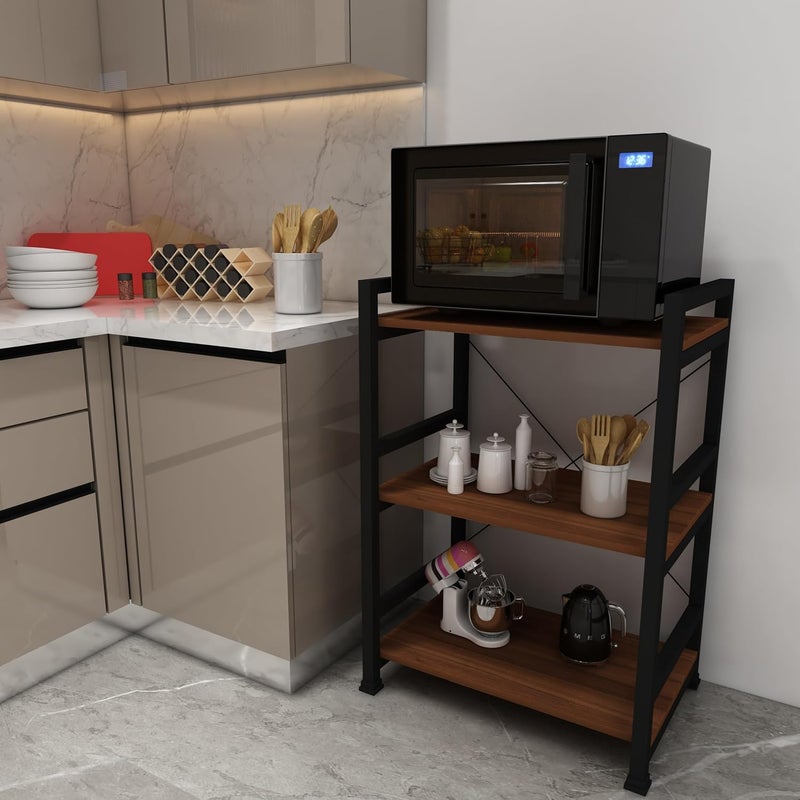 WOODENWAVE WOODENWAVE Microwave Stand Table Kitchen Storage Shelf Oven Stand Rack Toaster Organizer OTG Stand Corner Rack with Woodenself Color brown Size60x395x90Cm WW10A  - Image 1