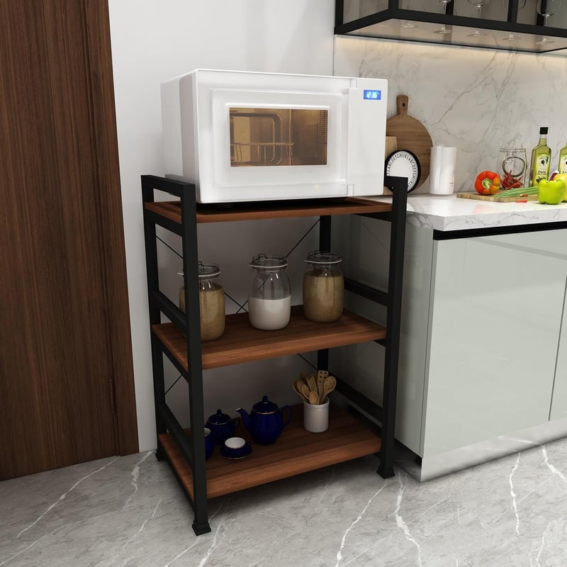 WOODENWAVE WOODENWAVE Microwave Stand Table Kitchen Storage Shelf Oven Stand Rack Toaster Organizer OTG Stand Corner Rack with Woodenself Color brown Size60x395x90Cm WW10A  - Image 4