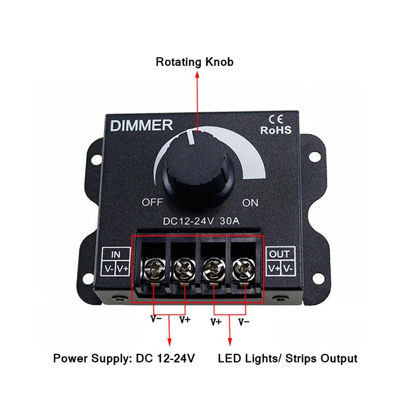 12-24V 30A خافت ضوء LED خافت بدون خطوة PWM مفتاح خافت مقبض محكم ضبط السطوع اليدوي مع وظيفة ذاكرة لأضواء أحادية اللون LED شرائط 5050 3528 - Image 4