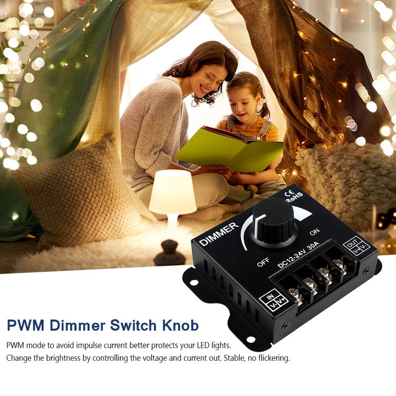 12-24V 30A خافت ضوء LED خافت بدون خطوة PWM مفتاح خافت مقبض محكم ضبط السطوع اليدوي مع وظيفة ذاكرة لأضواء أحادية اللون LED شرائط 5050 3528 - Image 3