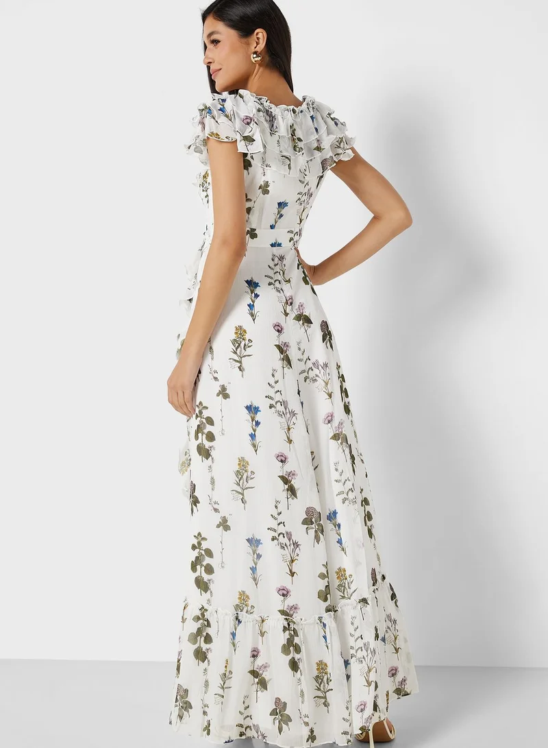 Ted Baker Printed Ruffle Detail Dress