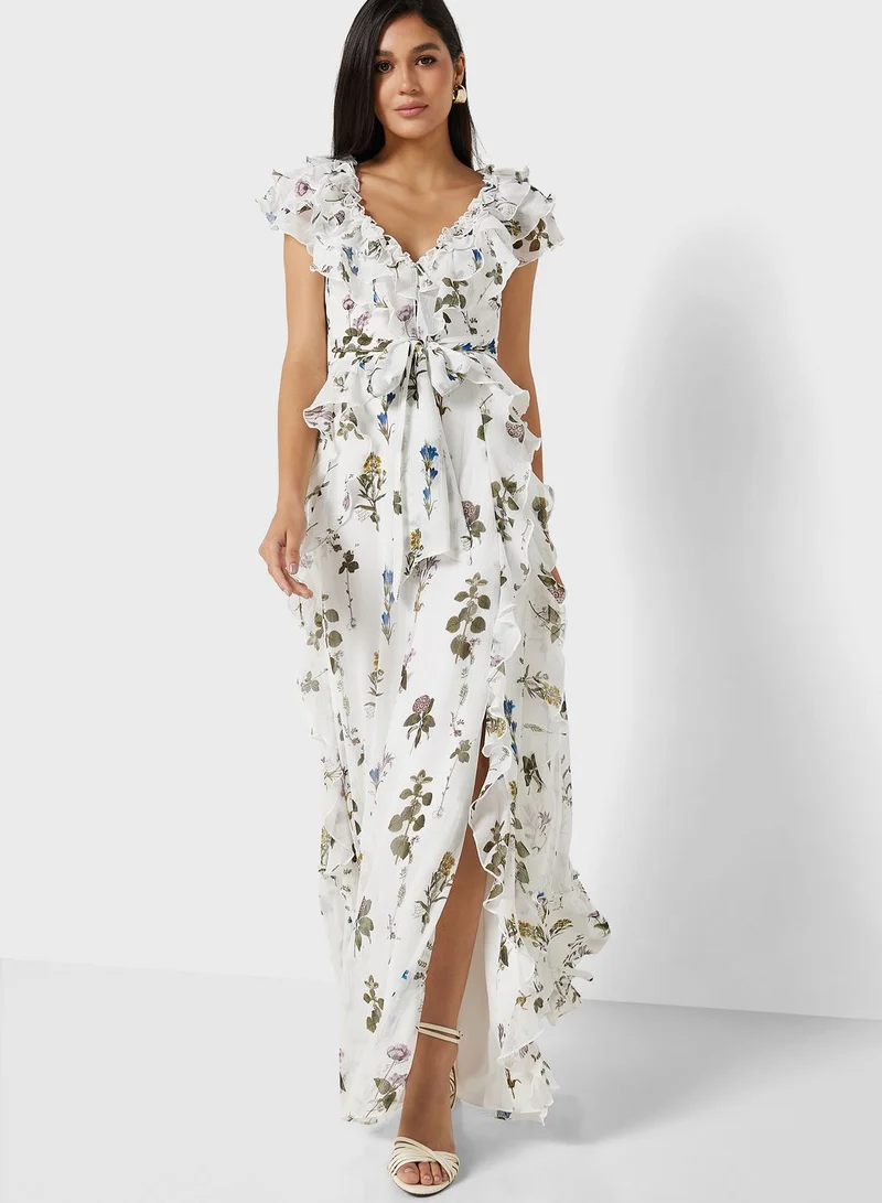 Ted Baker Printed Ruffle Detail Dress