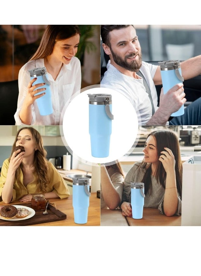 Happy Home - 900ml Stainless Steel Thermos Flask with Handle, Lid, and Straw, Keeps Drinks Hot or Cold - blue - Image 1
