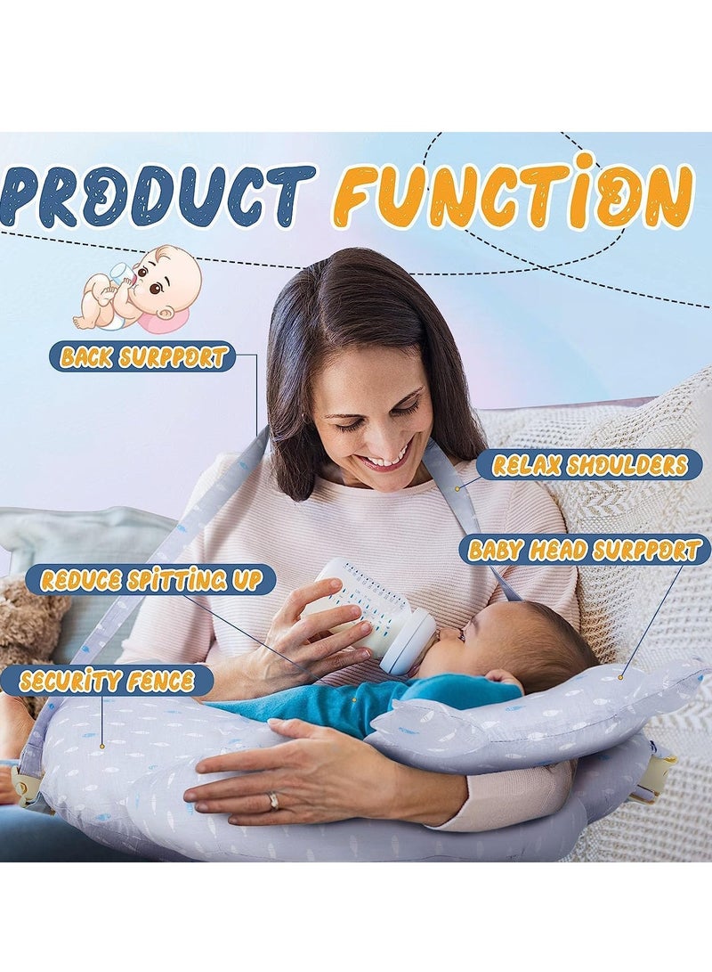 شو وو وسادة رضاعة متعددة الأغراض، وسادة رضاعة كبيرة، وسادة تغذية مريحة للأطفال، وسادة على شكل حرف U، كرسي استرخاء للأطفال مع حزام خصر قابل للتعديل وغطاء قطني قابل للإزالة - Image 2
