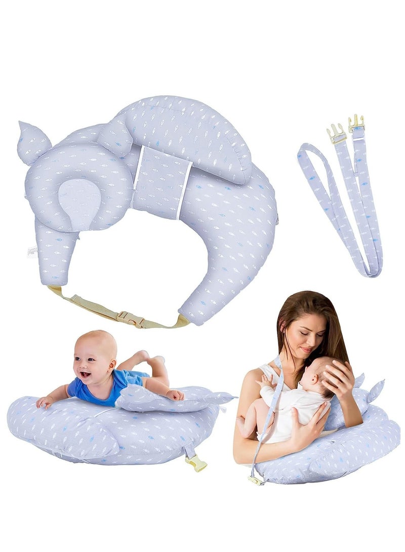 شو وو وسادة رضاعة متعددة الأغراض، وسادة رضاعة كبيرة، وسادة تغذية مريحة للأطفال، وسادة على شكل حرف U، كرسي استرخاء للأطفال مع حزام خصر قابل للتعديل وغطاء قطني قابل للإزالة - Image 1