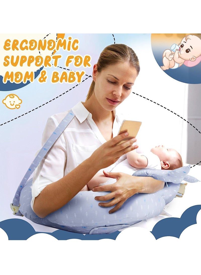 شو وو وسادة رضاعة متعددة الأغراض، وسادة رضاعة كبيرة، وسادة تغذية مريحة للأطفال، وسادة على شكل حرف U، كرسي استرخاء للأطفال مع حزام خصر قابل للتعديل وغطاء قطني قابل للإزالة - Image 3