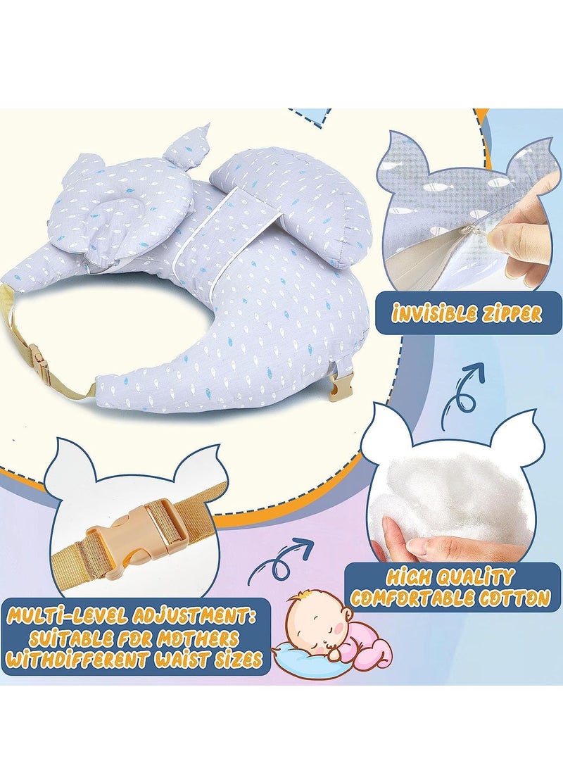 شو وو وسادة رضاعة متعددة الأغراض، وسادة رضاعة كبيرة، وسادة تغذية مريحة للأطفال، وسادة على شكل حرف U، كرسي استرخاء للأطفال مع حزام خصر قابل للتعديل وغطاء قطني قابل للإزالة - Image 5