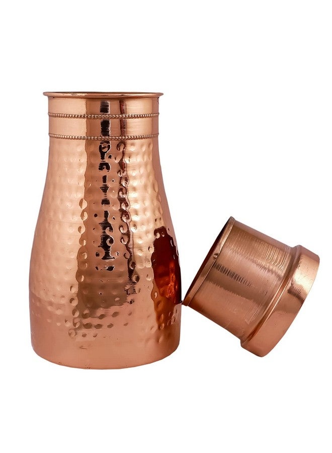 KC Pure Copper Designer Copper Water Bottle | Pitchers | Water Jug | Bedroom Jar | Bedside Bottle Carafes with Tumbler/Glass with Lid 1250 ML (Hammered) - Image 2