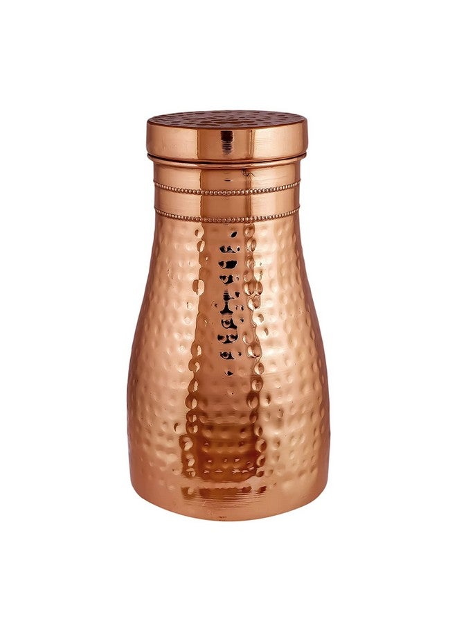 KC Pure Copper Designer Copper Water Bottle | Pitchers | Water Jug | Bedroom Jar | Bedside Bottle Carafes with Tumbler/Glass with Lid 1250 ML (Hammered) - Image 3