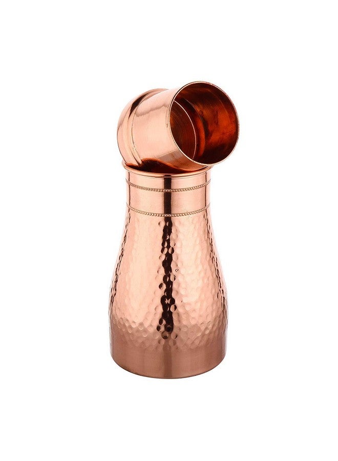 KC Pure Copper Designer Copper Water Bottle | Pitchers | Water Jug | Bedroom Jar | Bedside Bottle Carafes with Tumbler/Glass with Lid 1250 ML (Hammered) - Image 5