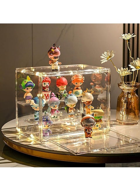 Clear Acrylic Display Case with Magnetic Door,Display Storage Box Countertop Cube with 3 Tier Removable Ladder Shelves,Dustproof Protection Showcase for Action Figures, Toys, Collectibles,1PCS