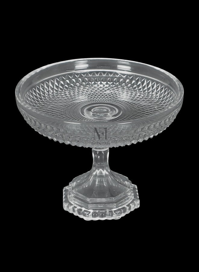 NFI essentials Crystal Clear Dessert Pedestal Stand Vintage Style Cake Plate Diamond Pattern Serving Platter Cakes, Pastries & Desserts Display for Parties, Weddings, and Gift - Image 1