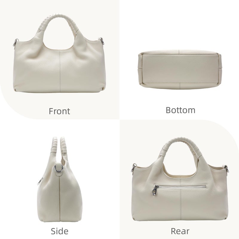 Iswee Genuine Leather Purse Cross Body Shoulder Bags for Women Purses and Handbags Satchel Designer Pocketbooks Hobo Medium Size Tote (Beige) - Image 5
