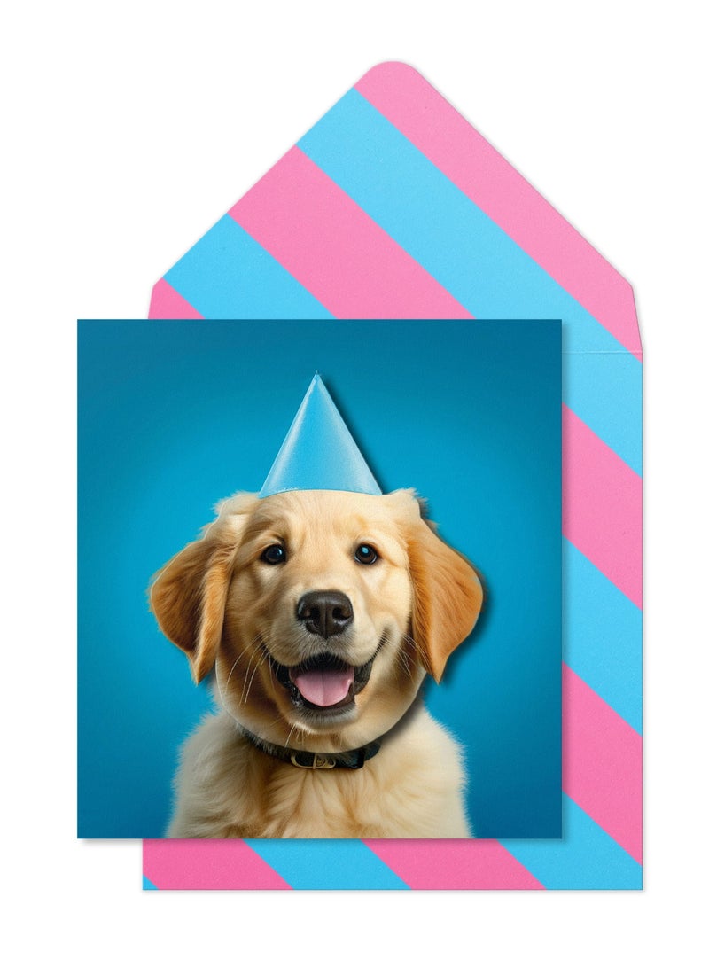 Tache Birthday Greeting Card Blank Inside, Golden Retriever Dog Design - Image 1