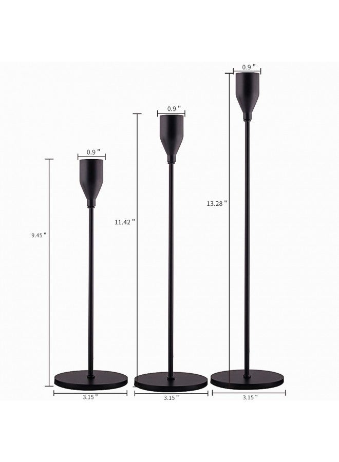SUJUN مجموعة حوامل الشموع السوداء غير اللامعة SUJUN مكونة من 3 لحوامل الشموع الرفيعة، حامل شموع زخرفي لحفلات الزفاف، العشاء، الحفلات، يناسب الشموع بسمك 3/4 بوصة و الشموع LED (حامل شموع معدني) - Image 2