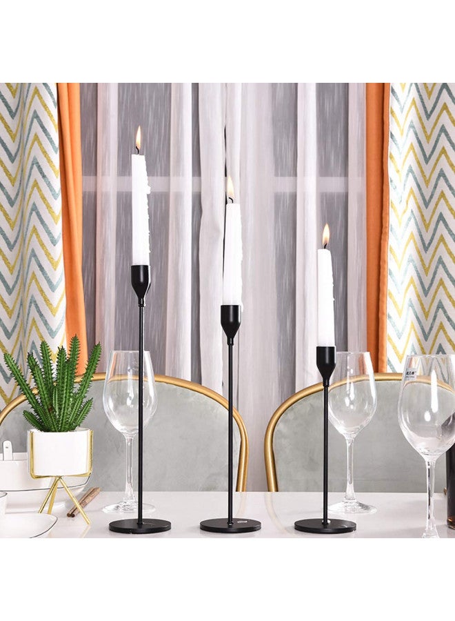 SUJUN مجموعة حوامل الشموع السوداء غير اللامعة SUJUN مكونة من 3 لحوامل الشموع الرفيعة، حامل شموع زخرفي لحفلات الزفاف، العشاء، الحفلات، يناسب الشموع بسمك 3/4 بوصة و الشموع LED (حامل شموع معدني) - Image 3