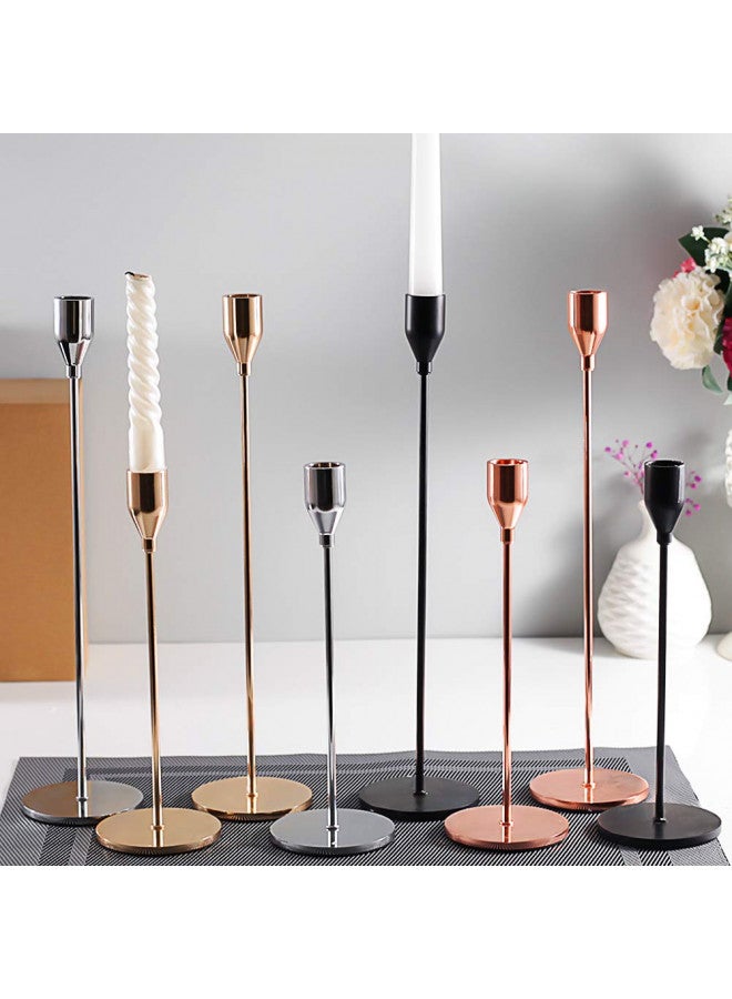 SUJUN مجموعة حوامل الشموع السوداء غير اللامعة SUJUN مكونة من 3 لحوامل الشموع الرفيعة، حامل شموع زخرفي لحفلات الزفاف، العشاء، الحفلات، يناسب الشموع بسمك 3/4 بوصة و الشموع LED (حامل شموع معدني) - Image 4