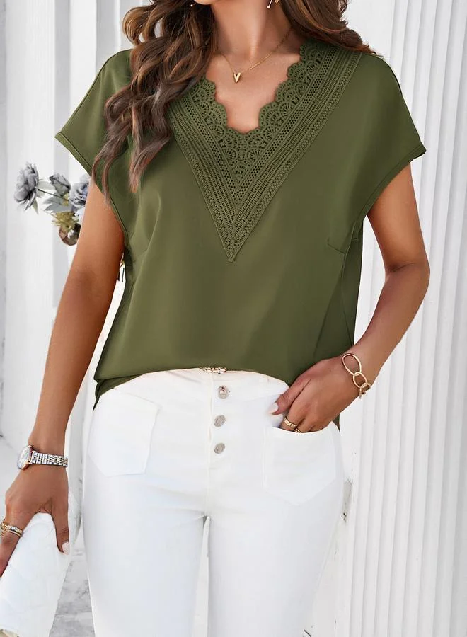 Take Two V Neck Lace Detail Textured Blouse by Styli
