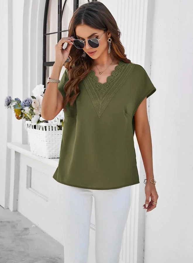 Take Two V Neck Lace Detail Textured Blouse by Styli