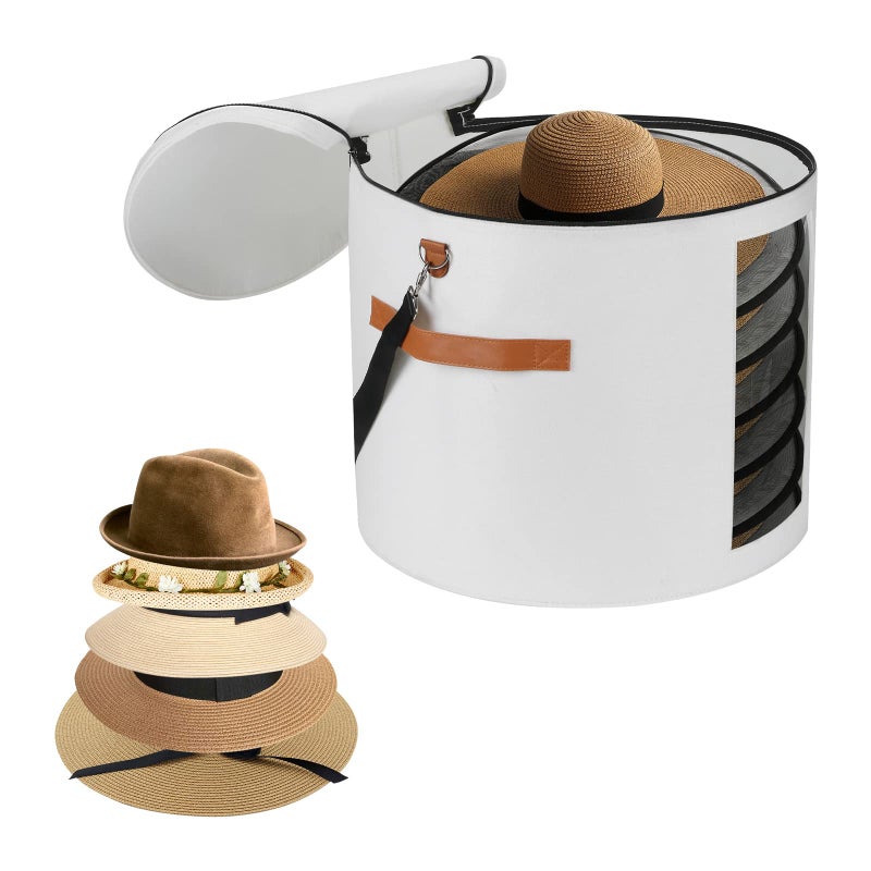 Large Hat Storage Box 19 for Women and Men  Foldable Round Box With Lid Felt Stuffed Animal Toy Storage Bin White