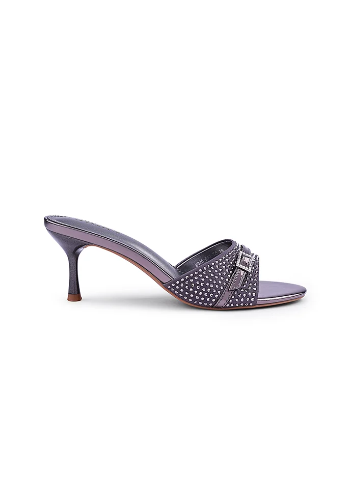 Embroidered Open-Toe Mule Heels