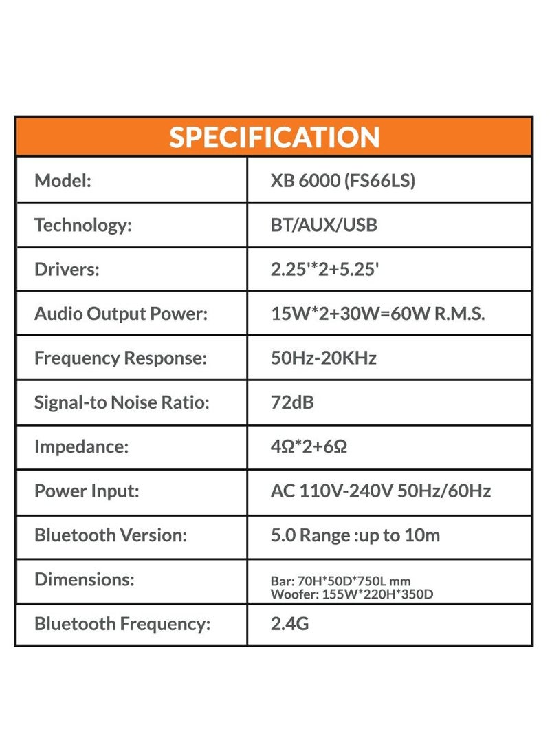 Faster - FASTER XB6000 Wired Bluetooth SoundBar with SubWoofer 60W - Image 1