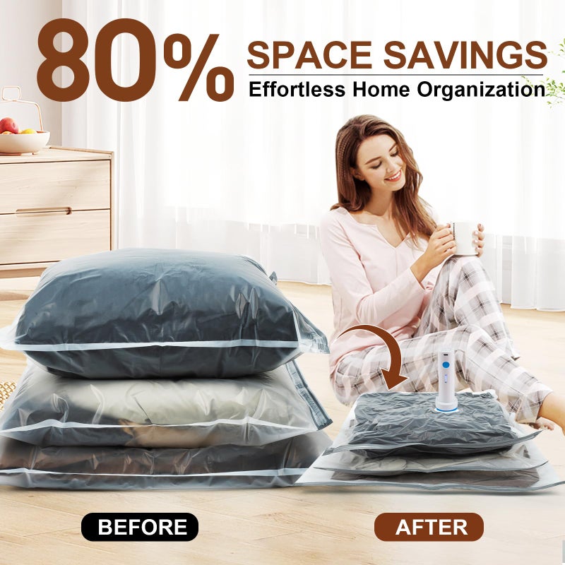 DUORAN 12 Pack Vacuum Storage Bags,Space Saver Bags for Clothing,Comforters,and Bedding,Includes 2 Jumbo, 2 Large, 2 Medium, 2 Small/4 Roll Bags,Compression for Closet & Travel, With Electric Pump - Image 4