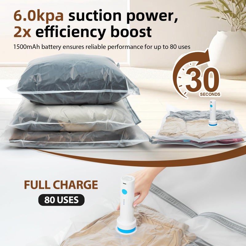 DUORAN 12 Pack Vacuum Storage Bags,Space Saver Bags for Clothing,Comforters,and Bedding,Includes 2 Jumbo, 2 Large, 2 Medium, 2 Small/4 Roll Bags,Compression for Closet & Travel, With Electric Pump - Image 5
