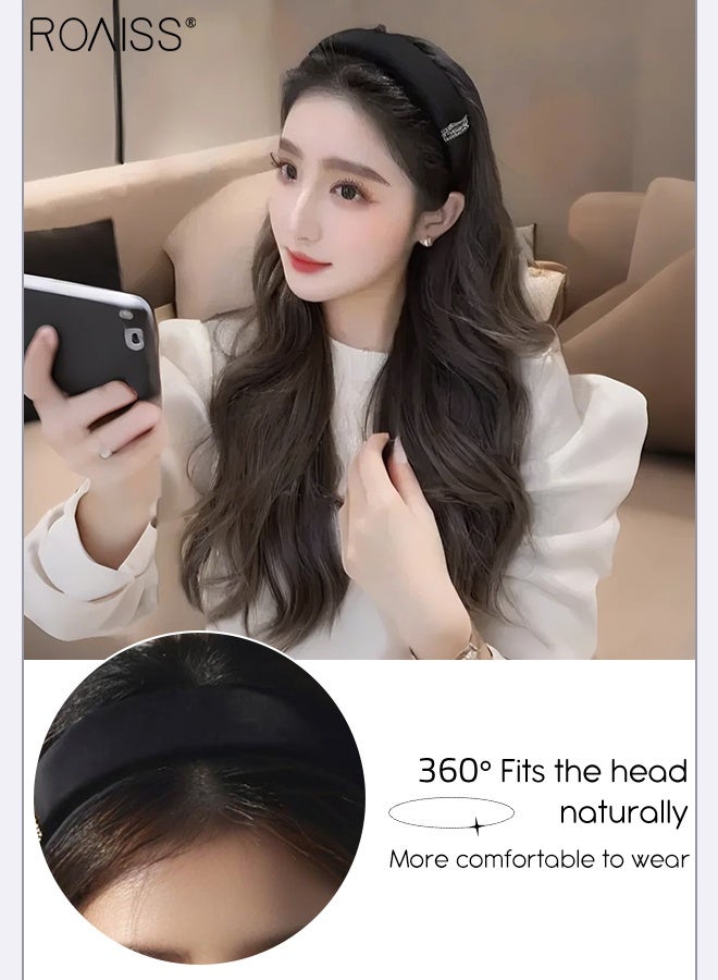 رويس شعر مستعار مموج من اللؤلؤ البني والأسود، رباط شعر عريض من اللؤلؤ للنساء، شعر مستعار صناعي قابل للإزالة ومقاوم للحرارة، شكل طبيعي مناسب للحفلات والارتداء اليومي - Image 3