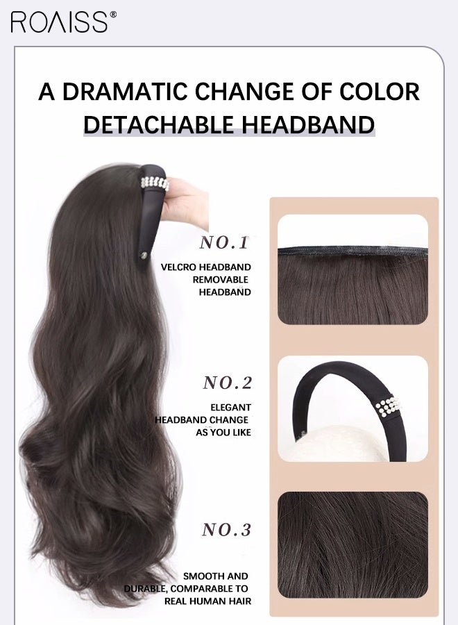 رويس شعر مستعار مموج من اللؤلؤ البني والأسود، رباط شعر عريض من اللؤلؤ للنساء، شعر مستعار صناعي قابل للإزالة ومقاوم للحرارة، شكل طبيعي مناسب للحفلات والارتداء اليومي - Image 5