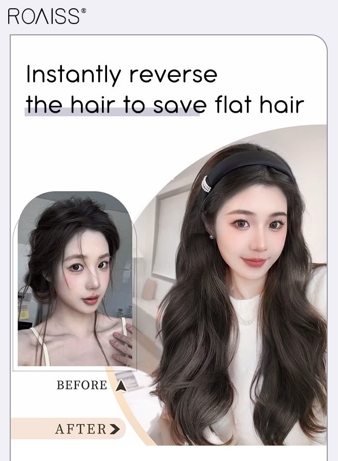 رويس شعر مستعار مموج من اللؤلؤ البني والأسود، رباط شعر عريض من اللؤلؤ للنساء، شعر مستعار صناعي قابل للإزالة ومقاوم للحرارة، شكل طبيعي مناسب للحفلات والارتداء اليومي - Image 4