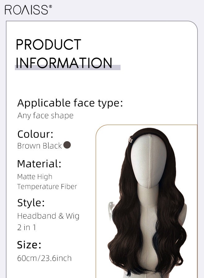 رويس شعر مستعار مموج من اللؤلؤ البني والأسود، رباط شعر عريض من اللؤلؤ للنساء، شعر مستعار صناعي قابل للإزالة ومقاوم للحرارة، شكل طبيعي مناسب للحفلات والارتداء اليومي - Image 2