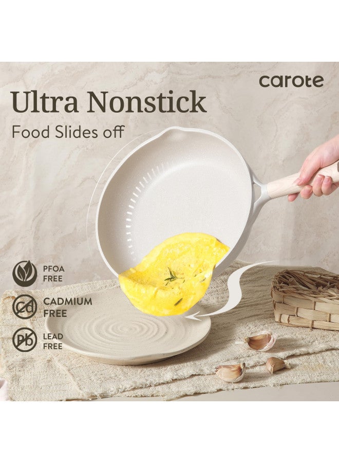 CAROTE 16pcs Pots and Pans Set Non Stick, Kitchen Cookware Sets, Large Capacity Granite Pots Set, Kitchen Induction Pots and Pans Cooking Sets, Beige - Image 2