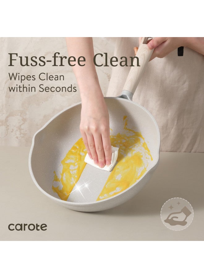 CAROTE 16pcs Pots and Pans Set Non Stick, Kitchen Cookware Sets, Large Capacity Granite Pots Set, Kitchen Induction Pots and Pans Cooking Sets, Beige - Image 3