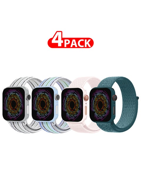 4 Pack Apple Watch Band 38mm 40mm 41mm Sport Loop Nylon Band Quick Release Soft Fabric Nylon Adjustable Rugged Velcro Replacement Wristband Strap for Men Women Compatible with Series SE/7/6/5/4/3/2/1