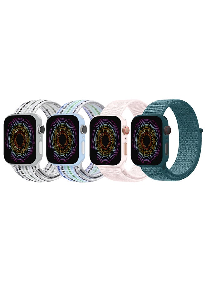 4 Pack Apple Watch Band 38mm 40mm 41mm Sport Loop Nylon Band Quick Release Soft Fabric Nylon Adjustable Rugged Velcro Replacement Wristband Strap for Men Women Compatible with Series SE/7/6/5/4/3/2/1