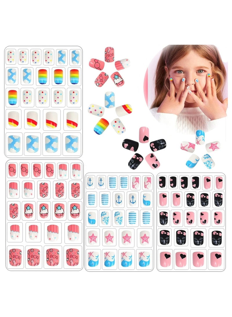 ELECDON Kids Fake Nails Press on Nails, for Girls Pre-glue Full Cover Short False Nails Children Nails Lovely Gift for Children for Girls Kids Teens Nail Art Decoration(Refreshing and Cute) - Image 1