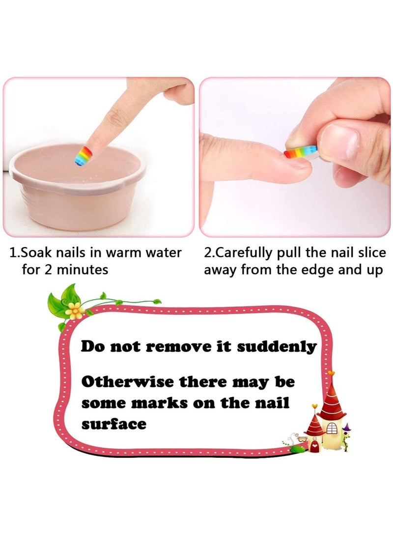 ELECDON Kids Fake Nails Press on Nails, for Girls Pre-glue Full Cover Short False Nails Children Nails Lovely Gift for Children for Girls Kids Teens Nail Art Decoration(Refreshing and Cute) - Image 3