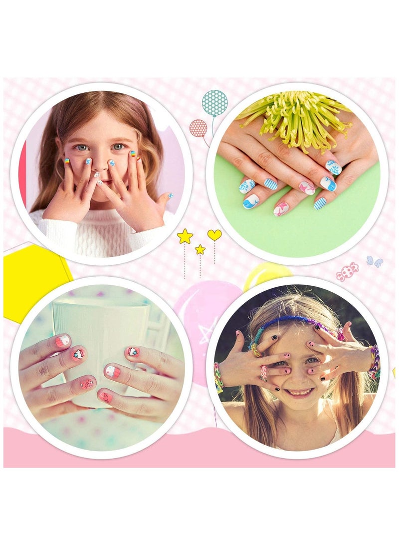 ELECDON Kids Fake Nails Press on Nails, for Girls Pre-glue Full Cover Short False Nails Children Nails Lovely Gift for Children for Girls Kids Teens Nail Art Decoration(Refreshing and Cute) - Image 4