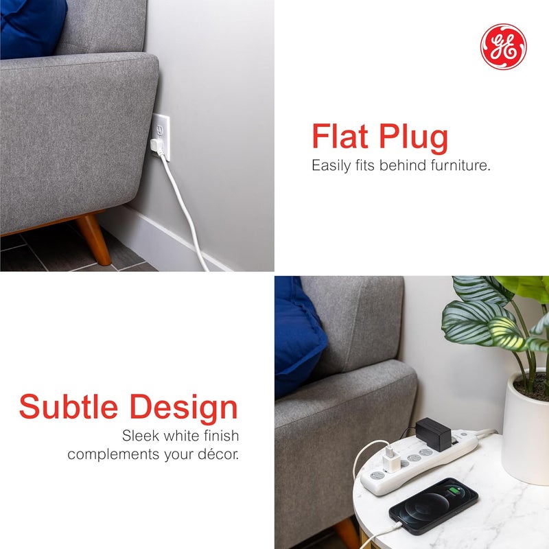 GE GE 14092 6Outlet General Purpose Surge Protector 800 Joules 10ft Cord White with Twist to Lock Safety Covers and Connected Equipment Warranty  - Image 4