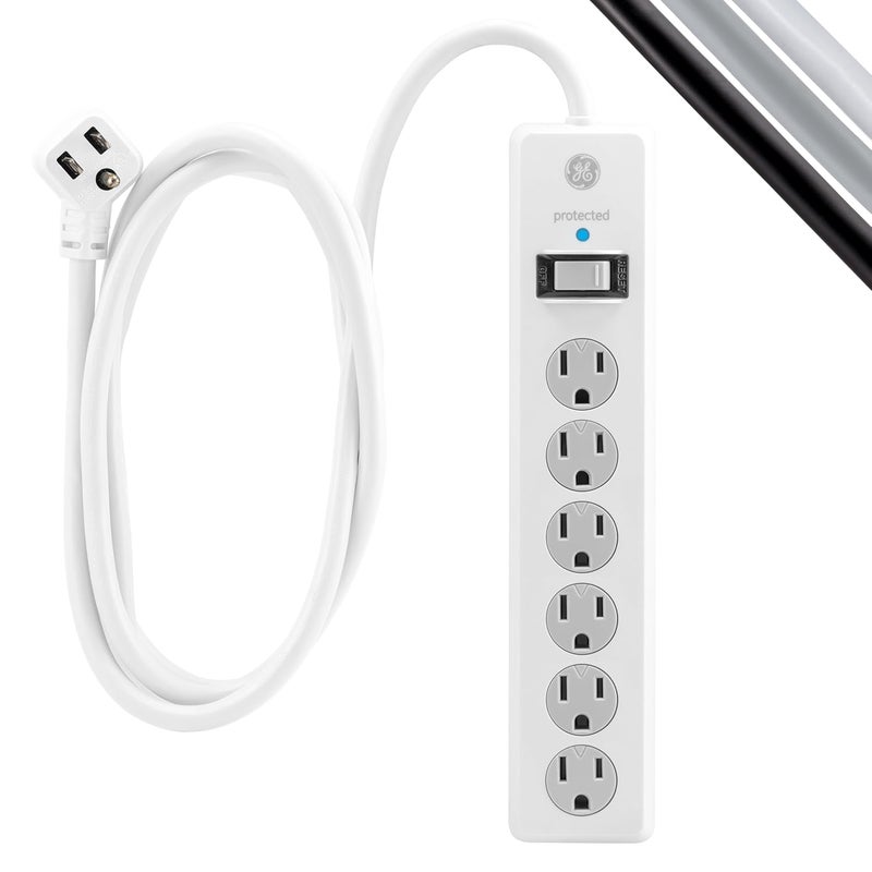 GE GE 14092 6Outlet General Purpose Surge Protector 800 Joules 10ft Cord White with Twist to Lock Safety Covers and Connected Equipment Warranty  - Image 2
