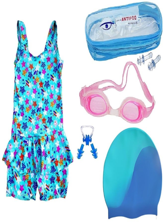 MOVEX Morex Girls Swimming Kit | Includes Swimming Costume, Anti-Fog Swimming Goggles, Swim Ring, Silicone Swim Cap, Ear Plugs & Nose Plug for Pool, Beach & Water Activities (Multicolor, 5-6 Y) - Image 1