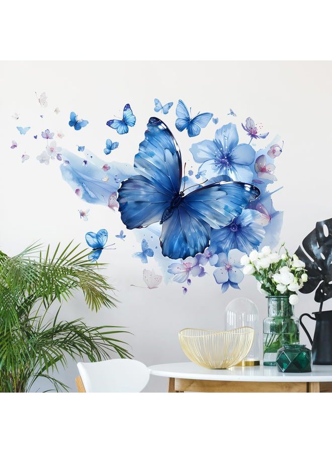 RAINBOW WSK Blue Butterfly Wall Decals Removable Butterfly Flower Wall Stickers Peel and Stick Butterflies Wall Decor Stickers for Kids Girls Bedroom Nursery Bathroom Decorations MK3155 - Image 4