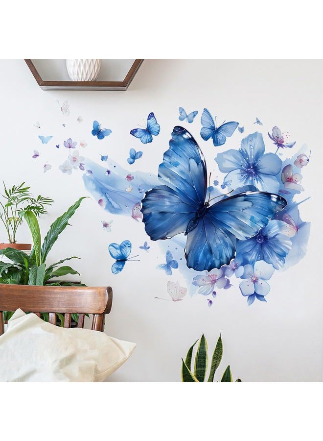 RAINBOW WSK Blue Butterfly Wall Decals Removable Butterfly Flower Wall Stickers Peel and Stick Butterflies Wall Decor Stickers for Kids Girls Bedroom Nursery Bathroom Decorations MK3155 - Image 2