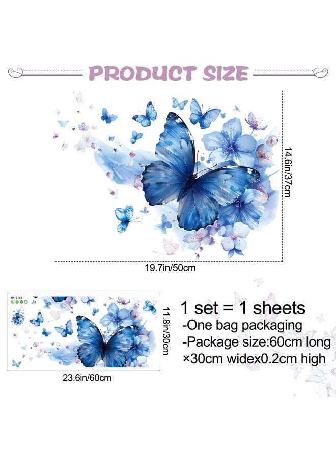 RAINBOW WSK Blue Butterfly Wall Decals Removable Butterfly Flower Wall Stickers Peel and Stick Butterflies Wall Decor Stickers for Kids Girls Bedroom Nursery Bathroom Decorations MK3155 - Image 3