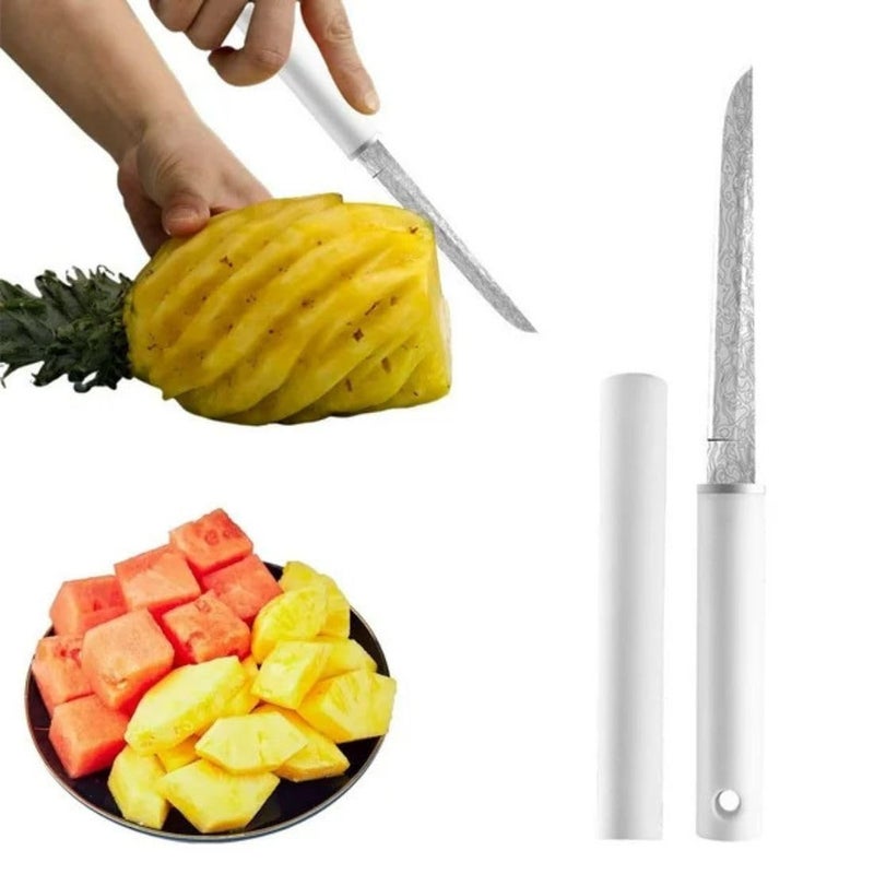 Fronitoola 3.8 Inch Ultra-Sharp Blade Knife Damascus Pattern Portable Fruit Knives with Sheath - Mini Straight Pocket Knife, Multifunction Sharp Stainless Steel Blade Kivi Knives (Pack of 1, White) - Image 3