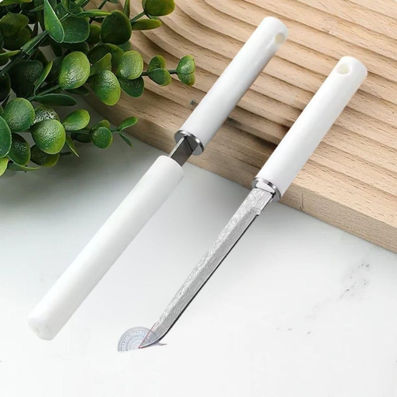 Fronitoola 3.8 Inch Ultra-Sharp Blade Knife Damascus Pattern Portable Fruit Knives with Sheath - Mini Straight Pocket Knife, Multifunction Sharp Stainless Steel Blade Kivi Knives (Pack of 1, White) - Image 5